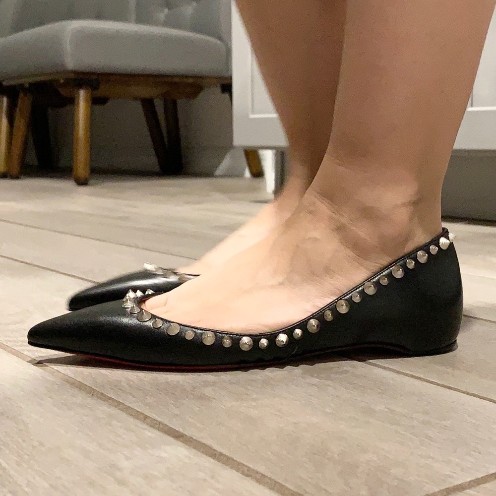 Christian Louboutin black studded leather flats 36
